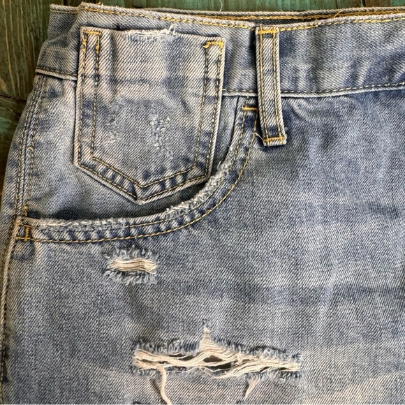 One Teaspoon Le Wolves Denim Shorts Blue Bone Frayed Hem Distressed Size 29 - Picture 7 of 15